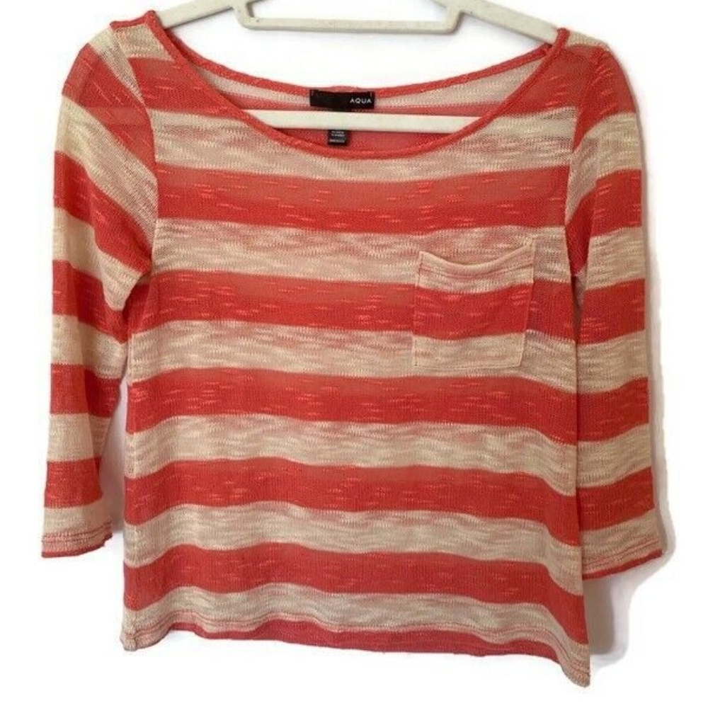 AQUA  Top White Striped Sweater XS